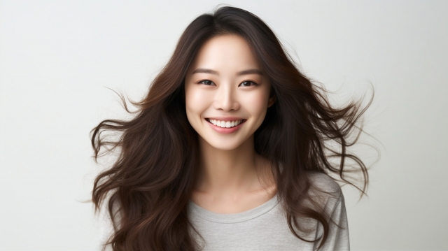 髪をなびかせる女性